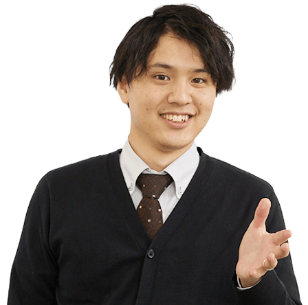笑顔で手を差し出す男性講師